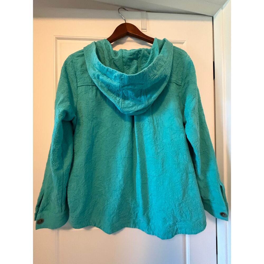 Soft Surroundings Turquoise Blue Hoodie Sweatshirt w/ Pockets, Size PL - Picture 4 of 9